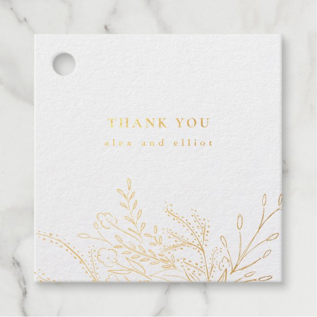 Goldfoil Bloral Bouquet Wedding Geschenkanhänger (Vorderseite)