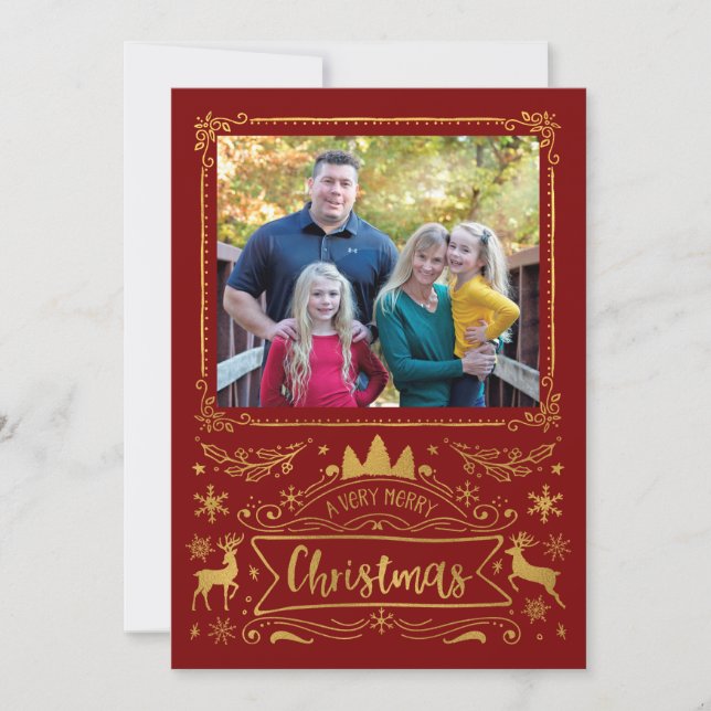 Goldfoil Collage auf dem Roten Foto Weihnachten (Vorderseite)