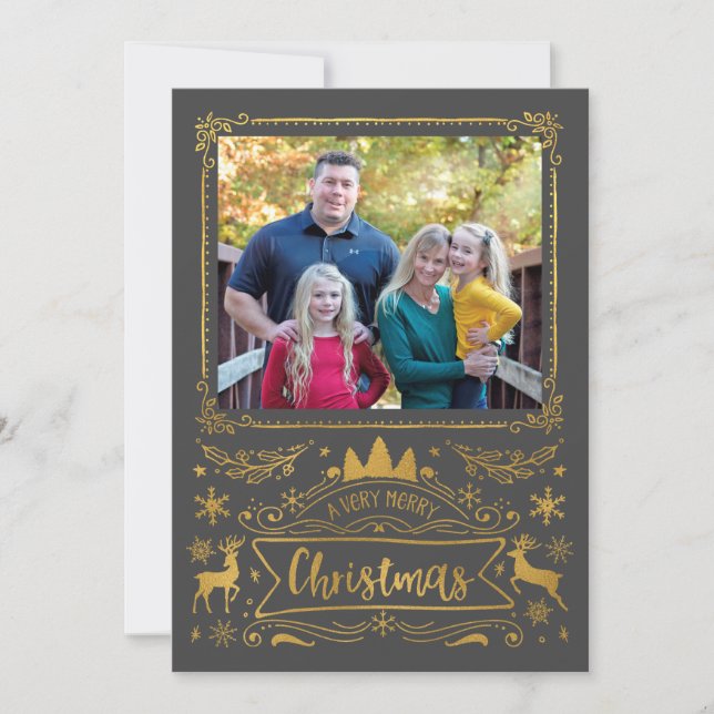 Goldfoil Collage auf grauem Foto Weihnachten (Vorderseite)