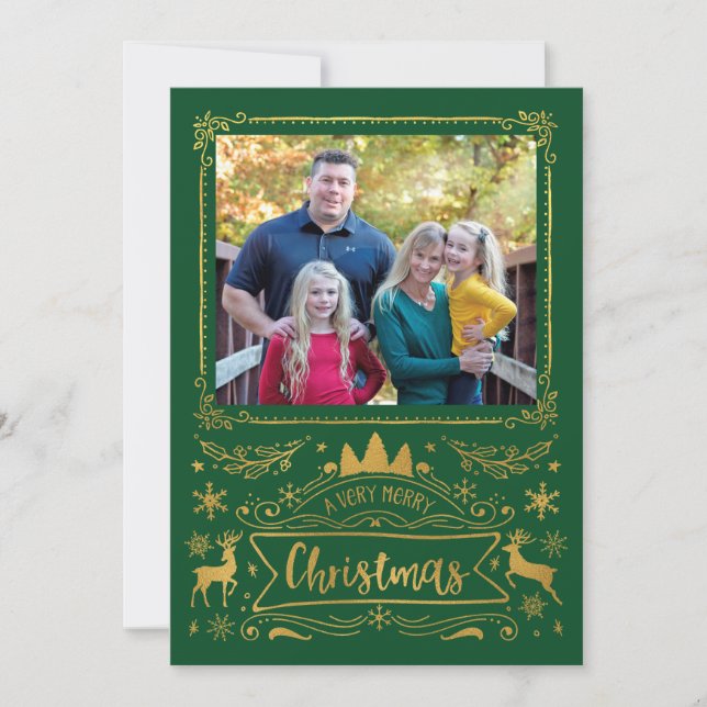 Goldfoil Collage auf grünem Foto Weihnachten (Vorderseite)