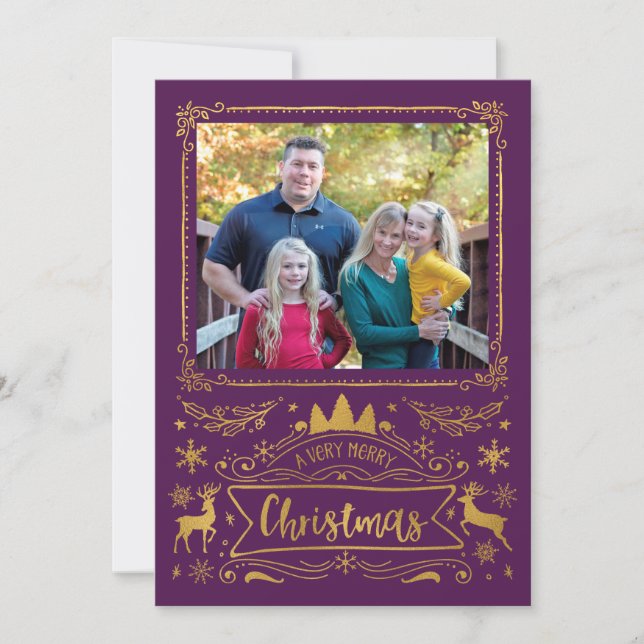 Goldfoil Collage auf Lila Foto Weihnachten (Vorderseite)