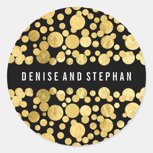 Goldfoil Confetti Black Wedding Runder Aufkleber (Vorderseite)