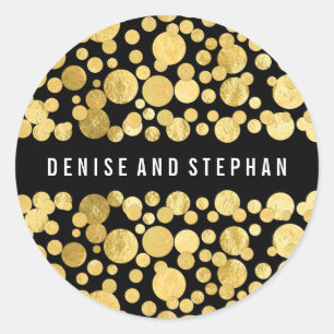 Goldfoil Confetti Black Wedding Runder Aufkleber