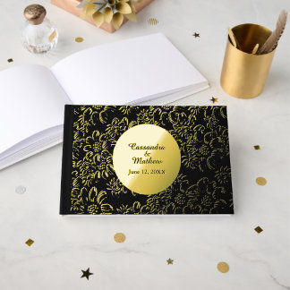 Goldfoil Daisies Romantische Schwarze Hochzeit der Gästebuch