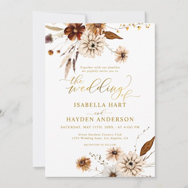 Goldfoil Fall Boho Terracotta Neutrale Hochzeit Einladung (Vorderseite)