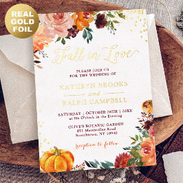 Goldfoil Fall in der Liebe Herbstblumenhochzeit Folieneinladung