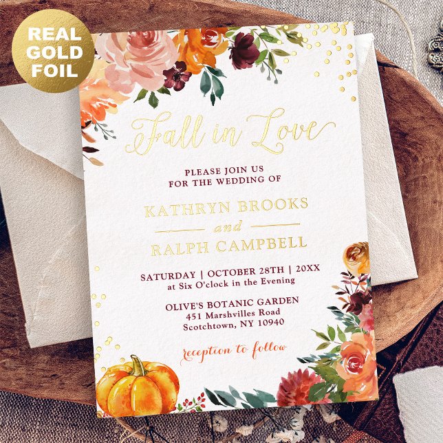 Goldfoil Fall in der Liebe Herbstblumenhochzeit Folieneinladung (Von Creator hochgeladen)
