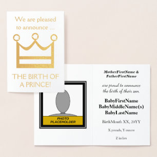 Goldfoil "GEBURT EINES PRINZES!" Kinderankündigung Folienkarte