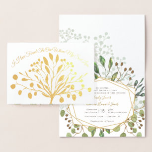 Goldfoil Greenery Geometric Wedding Einladung