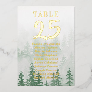 Goldfoil-Hochzeit-Tischnummern Evergreen Forest  Folieneinladung