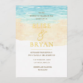 Goldfoil Moderne Hochzeit am Strand Folieneinladung