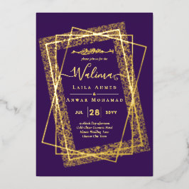 GOLDFOIL Rahmen Lila Nikah Walima Islamische Hochz Folieneinladung
