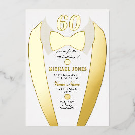 Goldfoil Tuxedo Anzug Mens 60. Geburtstagsparty Folieneinladung