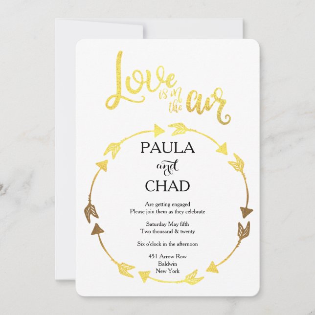 Goldfoil Typografie Herzkranz Verlobung Einladung (Vorderseite)