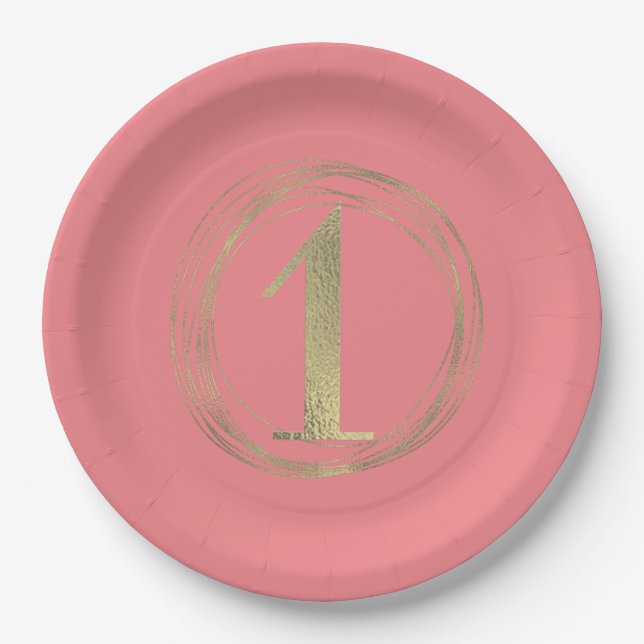 Goldfoil verwandelt einen ersten Geburtstag Pappteller (Vorderseite)