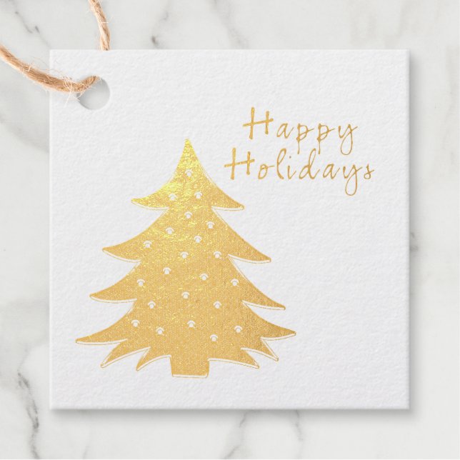 Goldfoil Weihnachtsbaum Geschenkanhänger (Vorderseite)