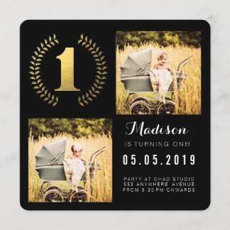 Goldfoildraht 1. Geburtstag Foto-Karten Einladung