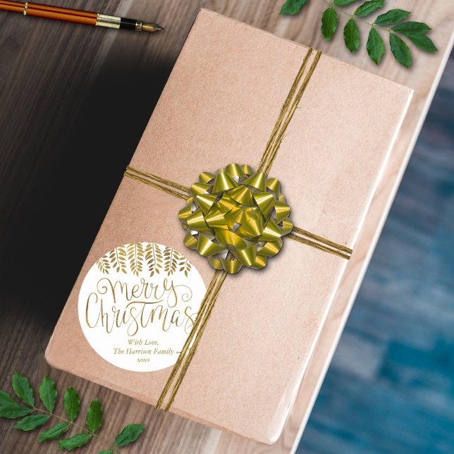 Goldfoileffekt Typografie Frohe Weihnachten Runder Aufkleber (Von Creator hochgeladen)