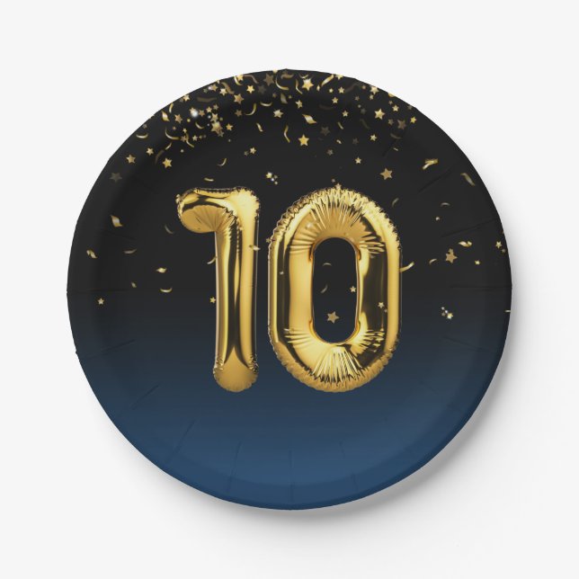 Goldfolie 10 Ballons und Konfetti-Papierplatte Pappteller (Vorderseite)