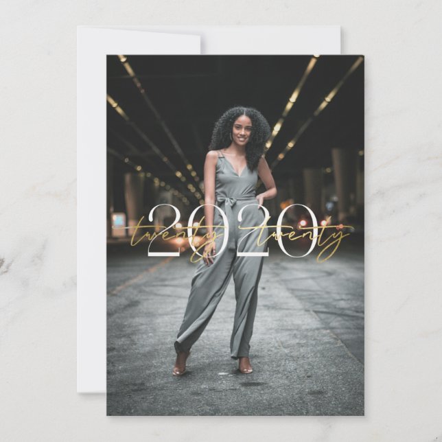 Goldfolie 2020 Typografie Abschluss Einladung (Vorderseite)