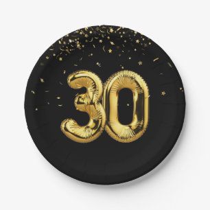 Goldfolie 30 Ballons und Konfetti-Papierplatte Pappteller