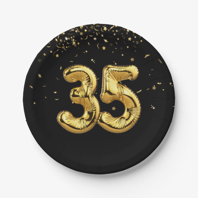 Goldfolie 35 Balloons und Konfetti-Papierplatte Pappteller (Vorderseite)