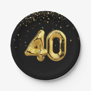 Goldfolie 40 Ballons und Konfetti Papierplatte Pappteller