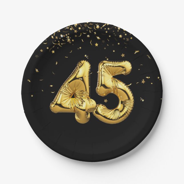 Goldfolie 45 Balloons und Konfetti Papierplatte Pappteller (Vorderseite)