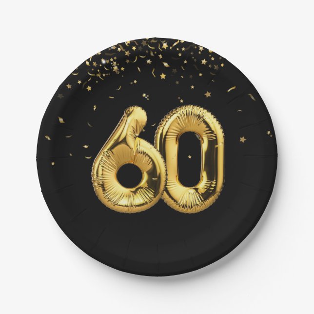 Goldfolie 60 Balloons und Konfetti Papierplatte Pappteller (Vorderseite)