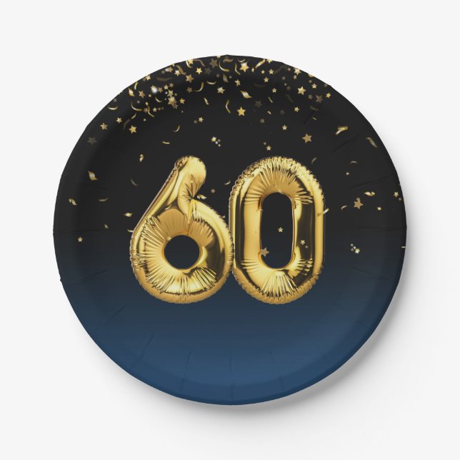 Goldfolie 60 Balloons und Konfetti Papierplatte Pappteller (Vorderseite)