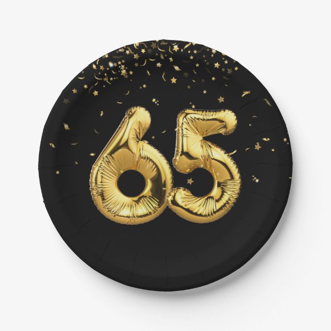 Goldfolie 65 Balloons und Konfetti Papierplatte Pappteller (Vorderseite)