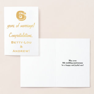 Goldfolie 6. Hochzeitstag-Jubiläum + Individuelle  Folienkarte