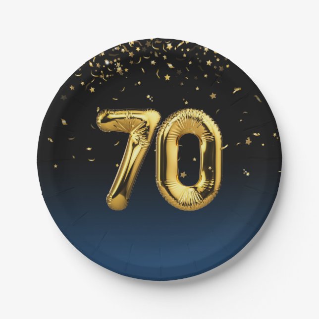 Goldfolie 70 Balloons und Konfetti Papierplatte Pappteller (Vorderseite)