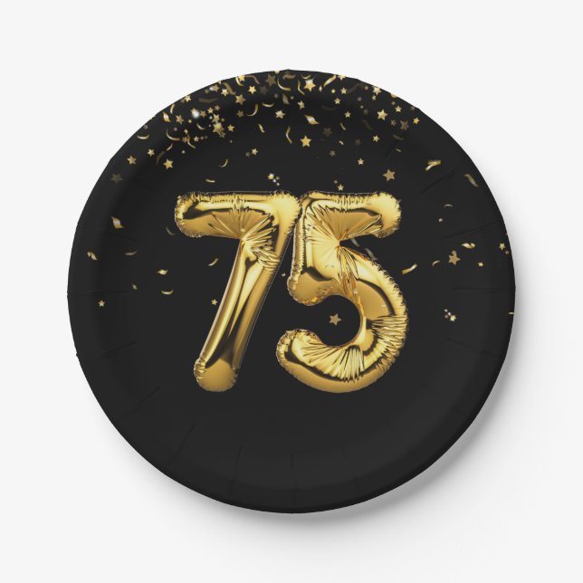 Goldfolie 75 Balloons und Konfetti Papierplatte Pappteller (Vorderseite)