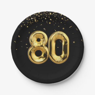 Goldfolie 80 Ballons und Konfetti Papierplatte Pappteller