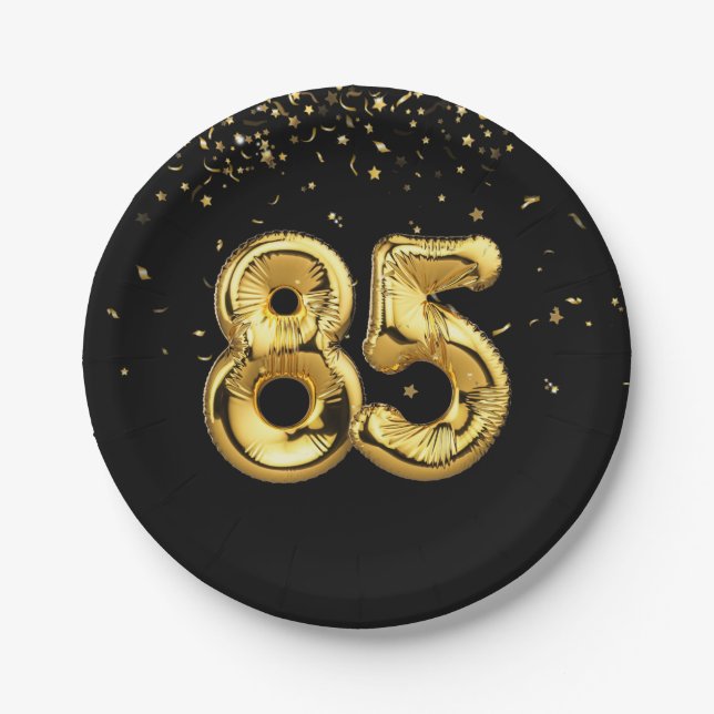 Goldfolie 85 Balloons und Konfetti Papierplatte Pappteller (Vorderseite)