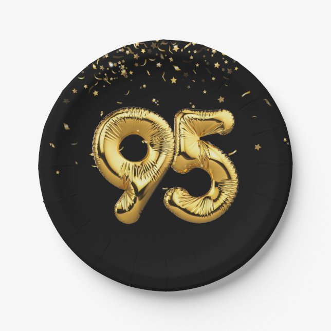 Goldfolie 95 Balloons und Konfetti Papierplatte Pappteller (Vorderseite)