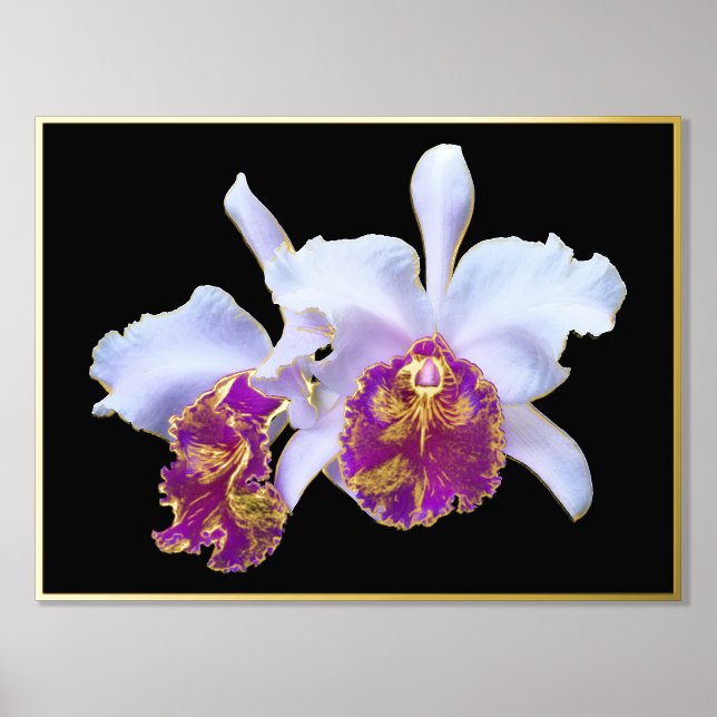 Goldfolie Akzent Paare Weiße Lila Orchideen drucke (Vorderseite)