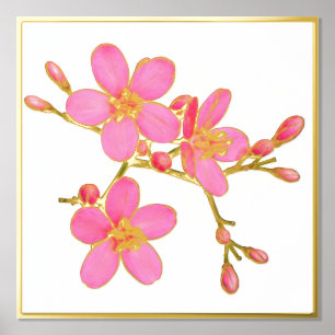 Goldfolie Akzente rosa Frühlingsblüten Print Poste Foliendrucke