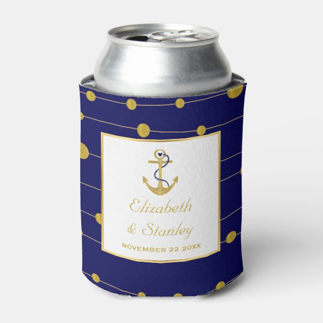 Goldfolie Anker Moderne Marine Blaue Hochzeit Dosenkühler (Kanne Vorderseite)