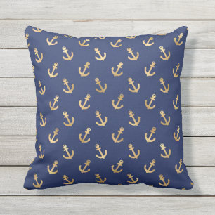 Goldfolie Anker Muster Marineblau Nautik Kissen