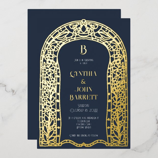 Goldfolie Art Deco Inspiriert Hochzeitseinladung Folieneinladung (Vorderseite/Rückseite)