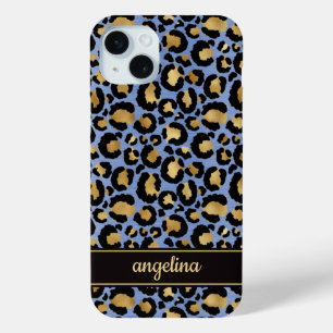 Goldfolie auf blauem Leopardenprint-Monogramm Case-Mate iPhone Hülle
