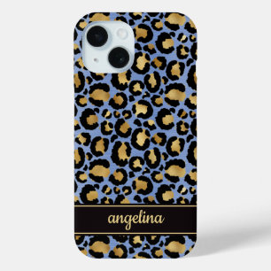 Goldfolie auf blauem Leopardenprint-Monogramm Case-Mate iPhone Hülle