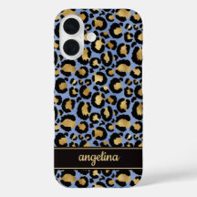 Goldfolie auf blauem Leopardenprint-Monogramm