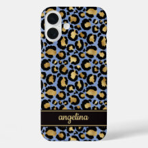 Goldfolie auf blauem Leopardenprint-Monogramm