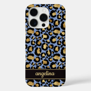 Goldfolie auf blauem Leopardenprint-Monogramm iPhone 16 Pro Hülle