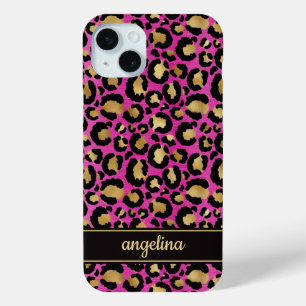 Goldfolie auf heißem rosa Leopardenprint-Monogramm Case-Mate iPhone Hülle