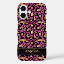 Goldfolie auf heißem rosa Leopardenprint-Monogramm