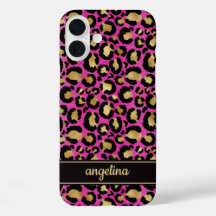 Goldfolie auf heißem rosa Leopardenprint-Monogramm
